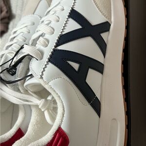 Armani Exchange White, Navy and Red Men’s Leather Sneakers